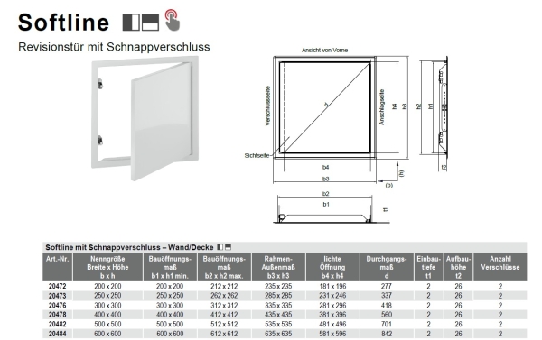 Datenblatt Revisionstüren Schnappverschluss